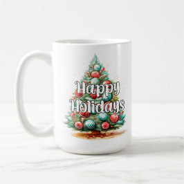 Decorative Whimsical Happy Holidays Christmas Tree コーヒーマグカップ
