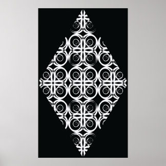 decorative white rhombus on black background ポスター