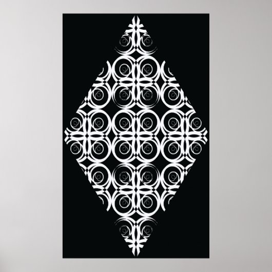 decorative white rhombus on black background ポスター (正面)