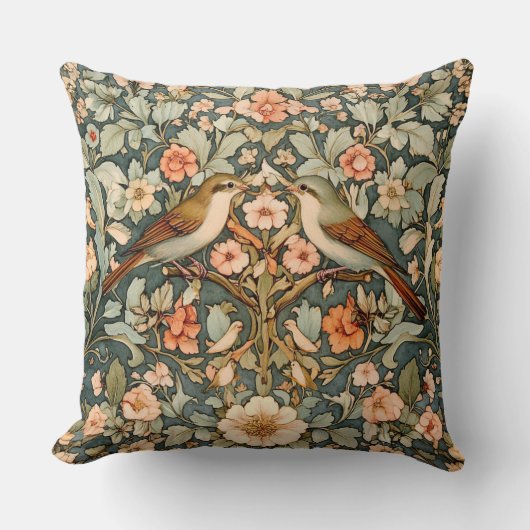 Decorative William Morris Birds Throw Pillow クッション (正面)