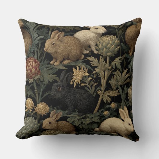 Decorative William Morris Bunnies Throw Pillow クッション (正面)