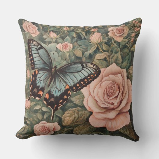 Decorative William Morris Butterfly Throw Pillow クッション (正面)