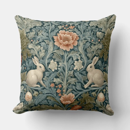 Decorative William Morris Rabbits Throw Pillow クッション (正面)