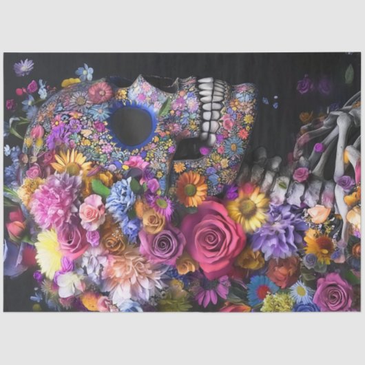 Decoupag3 Skull Bright Flowers Mixed Media 薄葉紙 (正面)