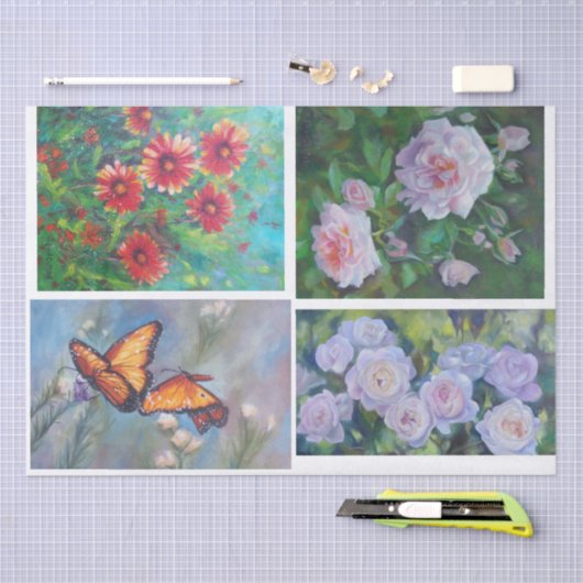 Decoupageの花のティッシュ 薄葉紙 (クラフト)