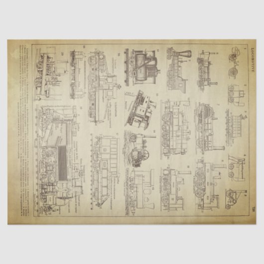 Decoupageグランジなロコモーティブのシート 薄葉紙 (正面)