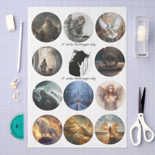 Decoupage 12 Devotional Faith Coaster Set 4" 薄葉紙 (クラフト)