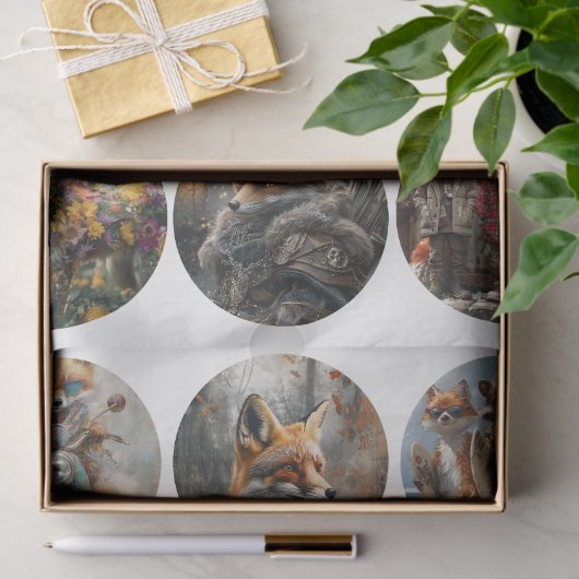 Decoupage 12 Fox 4" Coaster Woodland Designs  薄葉紙 (ギフト)