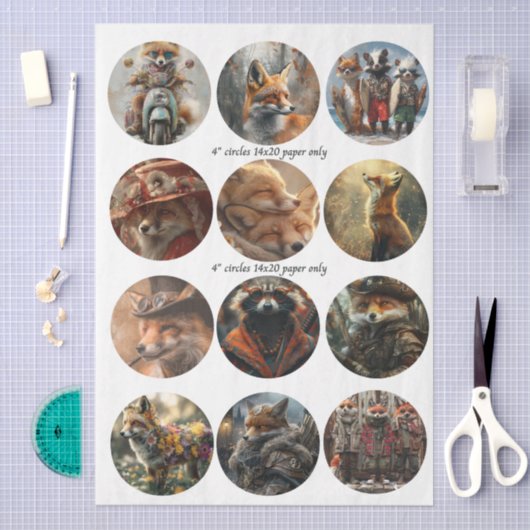 Decoupage 12 Fox 4" Coaster Woodland Designs  薄葉紙 (クラフト)