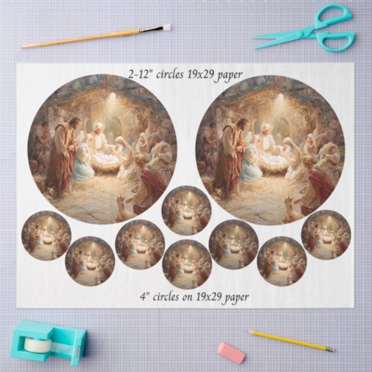 Decoupage 12" Nativity Scene Circles & 8 Coasters  薄葉紙 (クラフト)