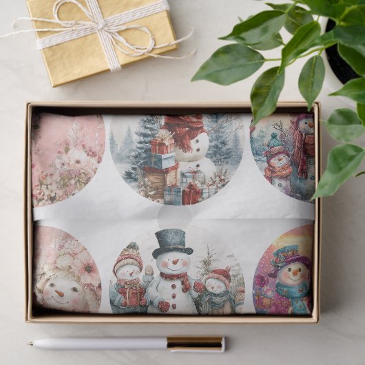 Decoupage 12 Whimsical Snowman 4" Coaster Set  薄葉紙 (ギフト)