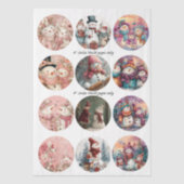 Decoupage 12 Whimsical Snowman 4" Coaster Set  薄葉紙 (正面)