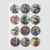Decoupage 12 Witch Coaster Set 4" Circle Designs  薄葉紙 (正面)