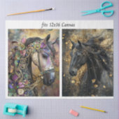 Decoupage 12x16 Canvas Ornate Adorned Horses  薄葉紙 (クラフト)