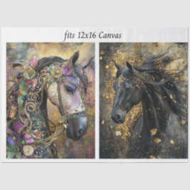 Decoupage 12x16 Canvas Ornate Adorned Horses  薄葉紙