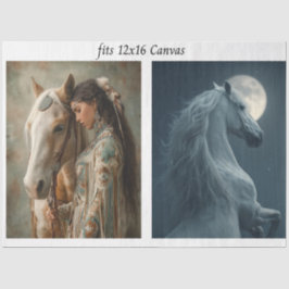 Decoupage 12x16 Canvas Ornate Horse Indian Woman  薄葉紙