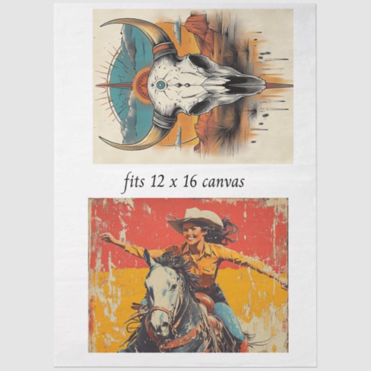 Decoupage 12x16 Cowgirl Roper & Skull Design  薄葉紙 (正面)