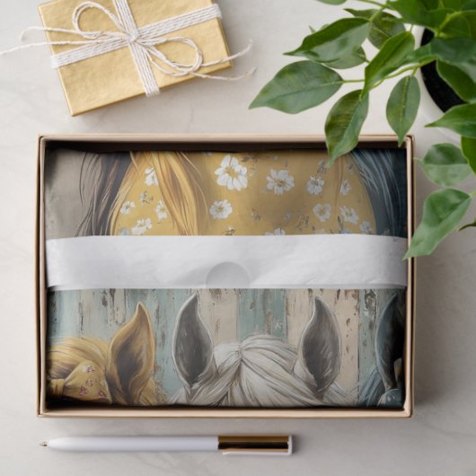 Decoupage 12x16 Whimsical 3 Panel Horses  薄葉紙 (ギフト)