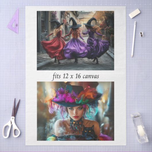 Decoupage 12x16 Whimsical Witches Festive Mystical 薄葉紙 (クラフト)