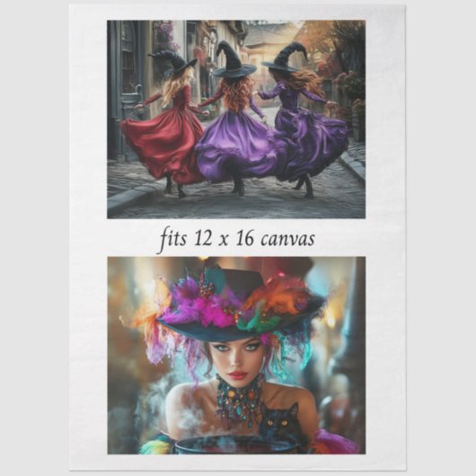 Decoupage 12x16 Whimsical Witches Festive Mystical 薄葉紙 (正面)