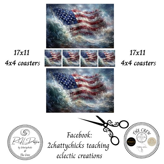 Decoupage 250th American Flag Rising in Ocean  薄葉紙