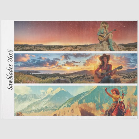 Decoupage 26x6" Cowgirl Western Designs Handsaws 薄葉紙 (正面)