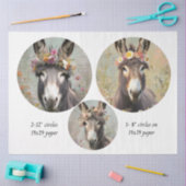 Decoupage 2-12" Circle & 8" Whimsical Donkey Trio 薄葉紙 (クラフト)