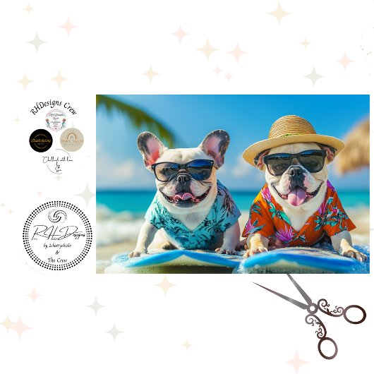Decoupage 2 Beach Day French Bulldogs 薄葉紙
