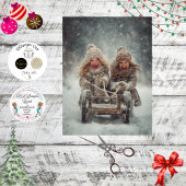 Decoupage 2 Children Laughing & Sledding Snow Fall 薄葉紙