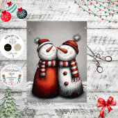 Decoupage 2 Snowmen Red Stripped Scarves Winter 薄葉紙
