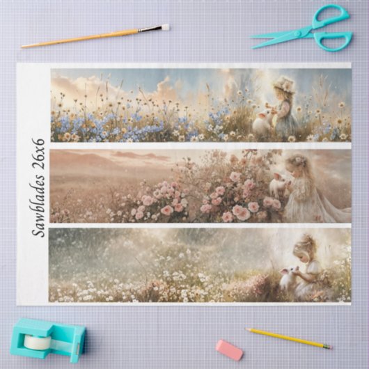 Decoupage 3 Designs Farm Girl & Pig Handsaws 薄葉紙 (クラフト)