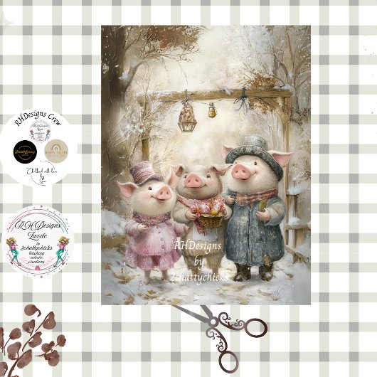Decoupage 3 Little Pigs Story Book Forest  薄葉紙