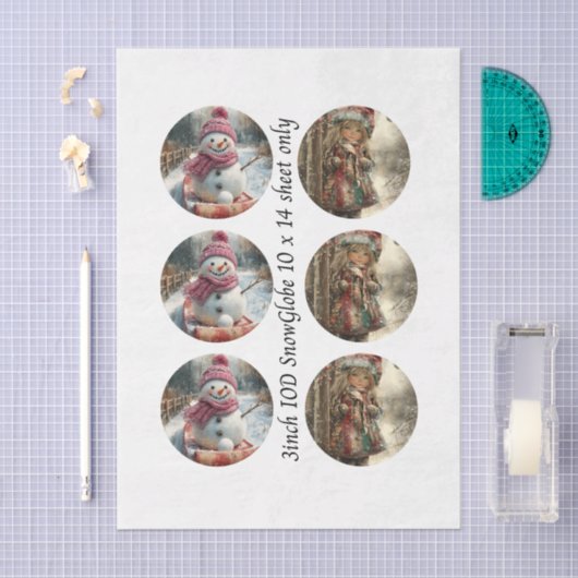 Decoupage 3" Mould Snow Globe Snowman & Girl  薄葉紙 (クラフト)