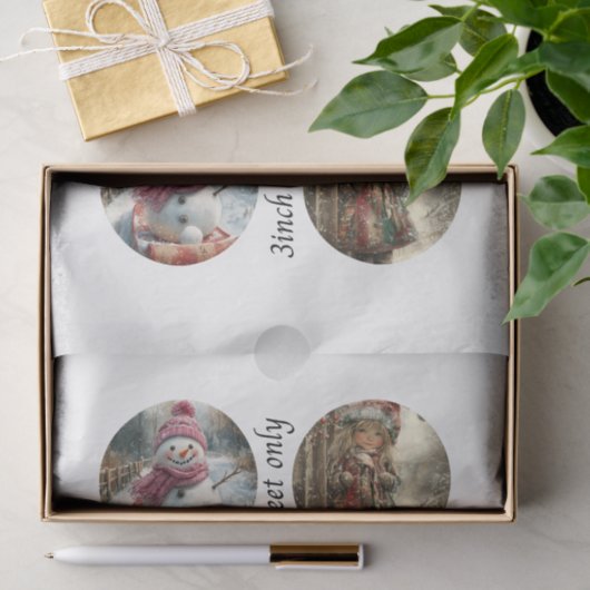 Decoupage 3" Mould Snow Globe Snowman & Girl 薄葉紙 (ギフト)