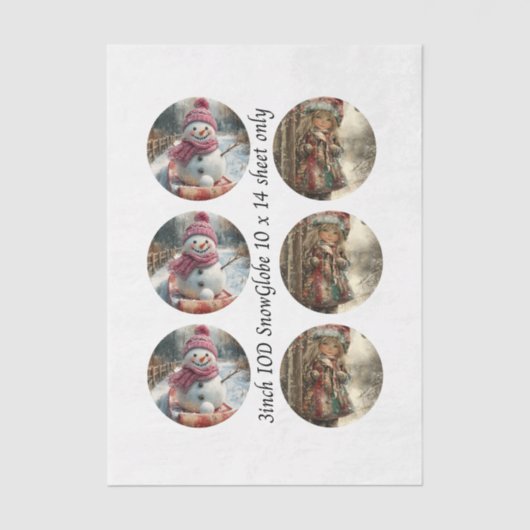 Decoupage 3" Mould Snow Globe Snowman & Girl  薄葉紙 (正面)
