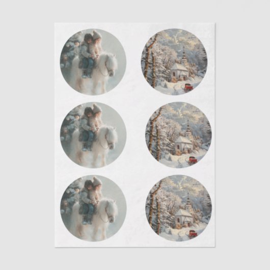 Decoupage 3" Snow Globe Moulds Child Horse Winter  薄葉紙 (正面)