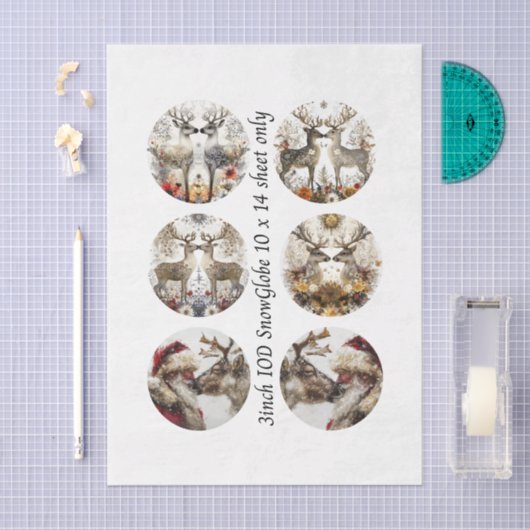 Decoupage 3" Snow Globe Moulds Floral Deer & Santa 薄葉紙 (クラフト)