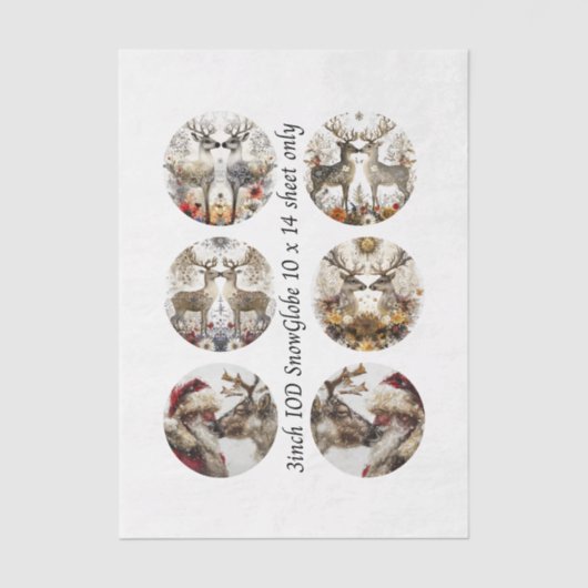Decoupage 3" Snow Globe Moulds Floral Deer & Santa 薄葉紙 (正面)