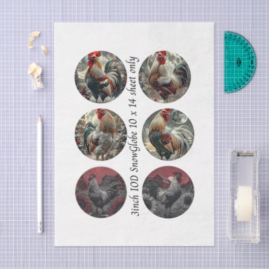 Decoupage 3" Snow Globe Moulds Roosters Red Barn 薄葉紙 (クラフト)