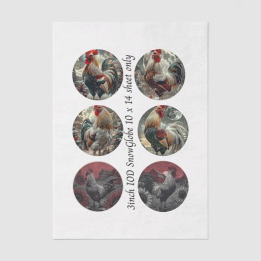 Decoupage 3" Snow Globe Moulds Roosters Red Barn 薄葉紙 (正面)