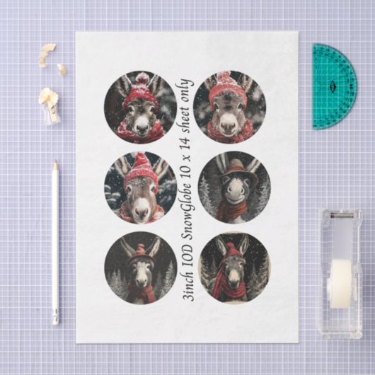 Decoupage 3" Snow Globe Moulds Whimsical Donkeys 薄葉紙 (クラフト)