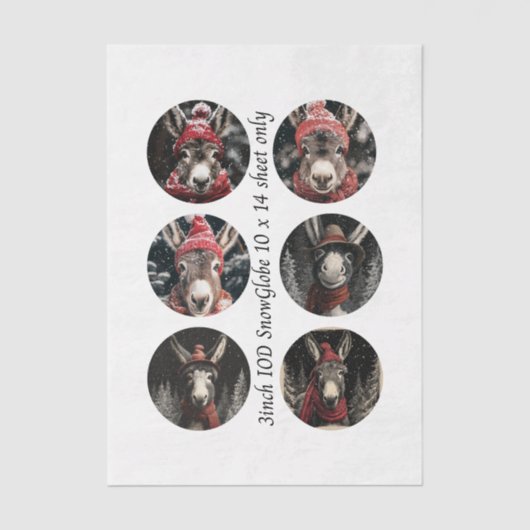 Decoupage 3" Snow Globe Moulds Whimsical Donkeys 薄葉紙 (正面)