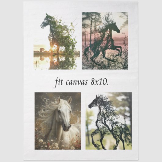 Decoupage 4 Horse Designs Fit 8x10 Canvas  薄葉紙 (正面)