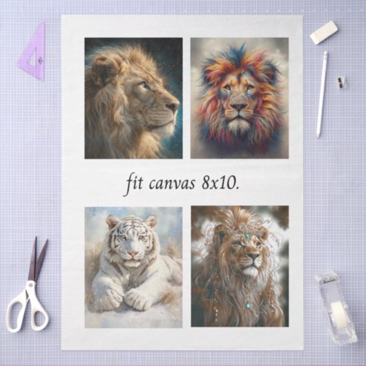 Decoupage 4 Lion Papers Fit 8 x 10 Canvas 薄葉紙 (クラフト)