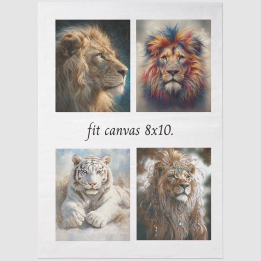 Decoupage 4 Lion Papers Fit 8 x 10 Canvas 薄葉紙 (正面)