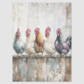 Decoupage 5 Chickens on a Fence 18x24 Canvas 薄葉紙 (正面)