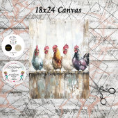 Decoupage 5 Chickens on a Fence 18x24 Canvas 薄葉紙