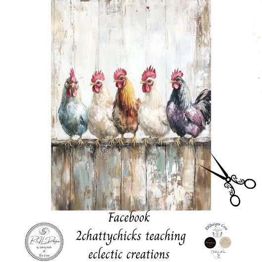 Decoupage 5 Chickens on a Fence 18x24 Canvas 薄葉紙