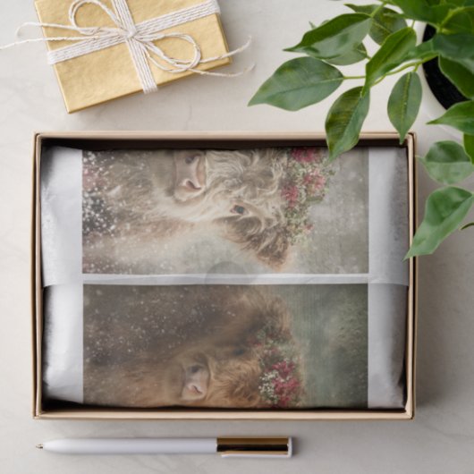 Decoupage 5x7 Highland Calves Winter Scene  薄葉紙 (ギフト)