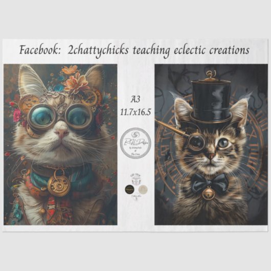 Decoupage A3 Scrapbook Paper Steampunk Cats  薄葉紙 (正面)